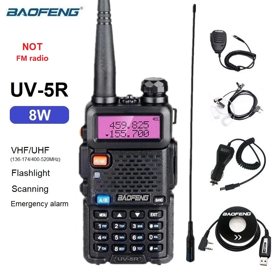 UV-5R 8W Baofeng Walkie Talkie High Power Ham Radio Station hf Transceiver Amateur CB Radios Scanner UV5R Long Range for Hunting