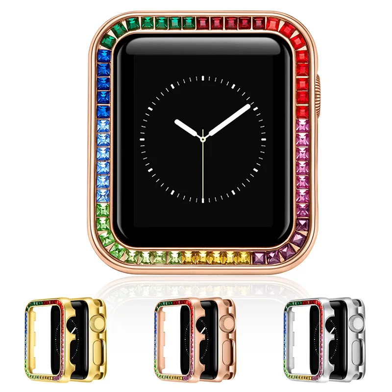 For Apple Watch Case 44mm 42 40 38mm Diamond Protection Cover 41mm 45mm Alloy Bumper Frame Compatible for Apple Watch 7 6 SE 5 4