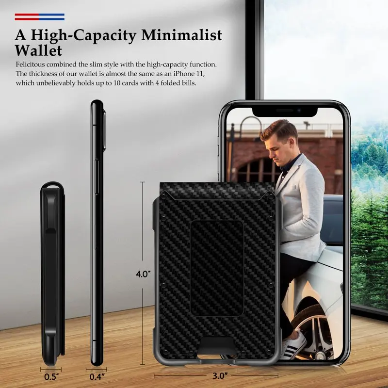 ENIGMA Carbon Fiber Pattern Minimalist Wallet for Men, RFID Blocking Card Holder  Tactical Wallet