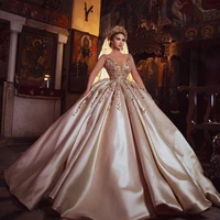 luxurious satin sexy deep v neck beaded sequin bridal wedding dress