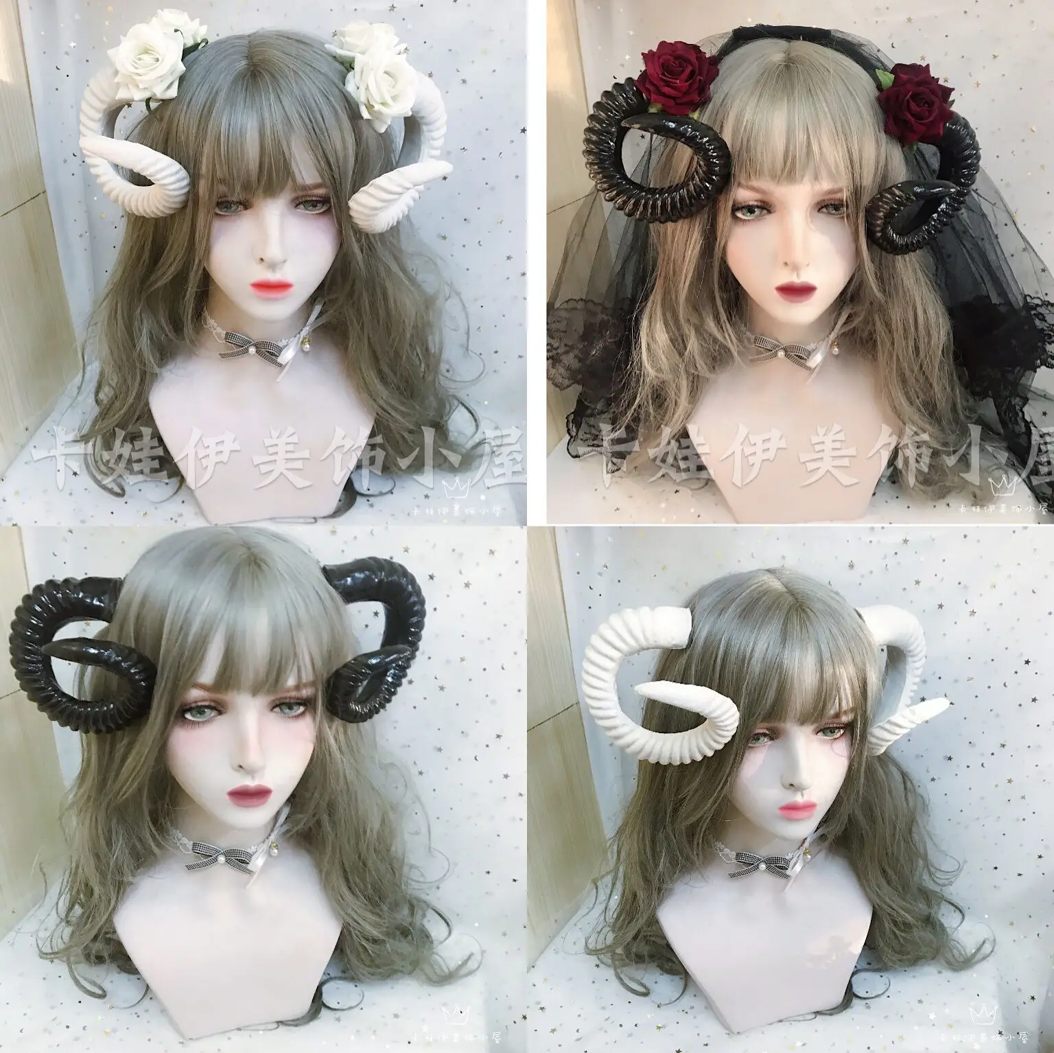 

Handmade Sheep Horn Cosplay Demon Evil Rose Headwear Props Gothic Style Mori Girl Halloween Hairpin Side Clip Hair Accessories