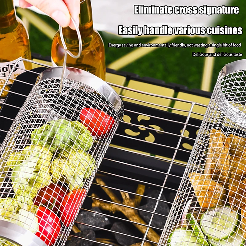 Корзина для гриля из нержавеющей стали портативная корзина барбекю вращающаяся