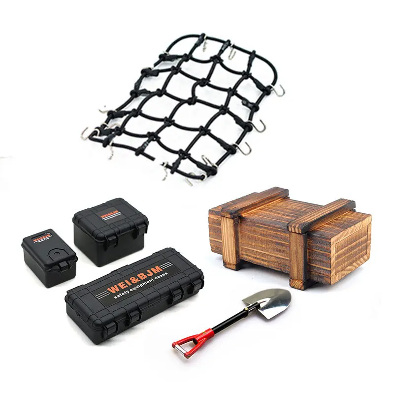 

Simulated Decoration Suitcase Luggage Net Shovel Wooden Box for TRX4 Defender SCX10 90046 90047 MST Jimny VS4 RC Car Accessories