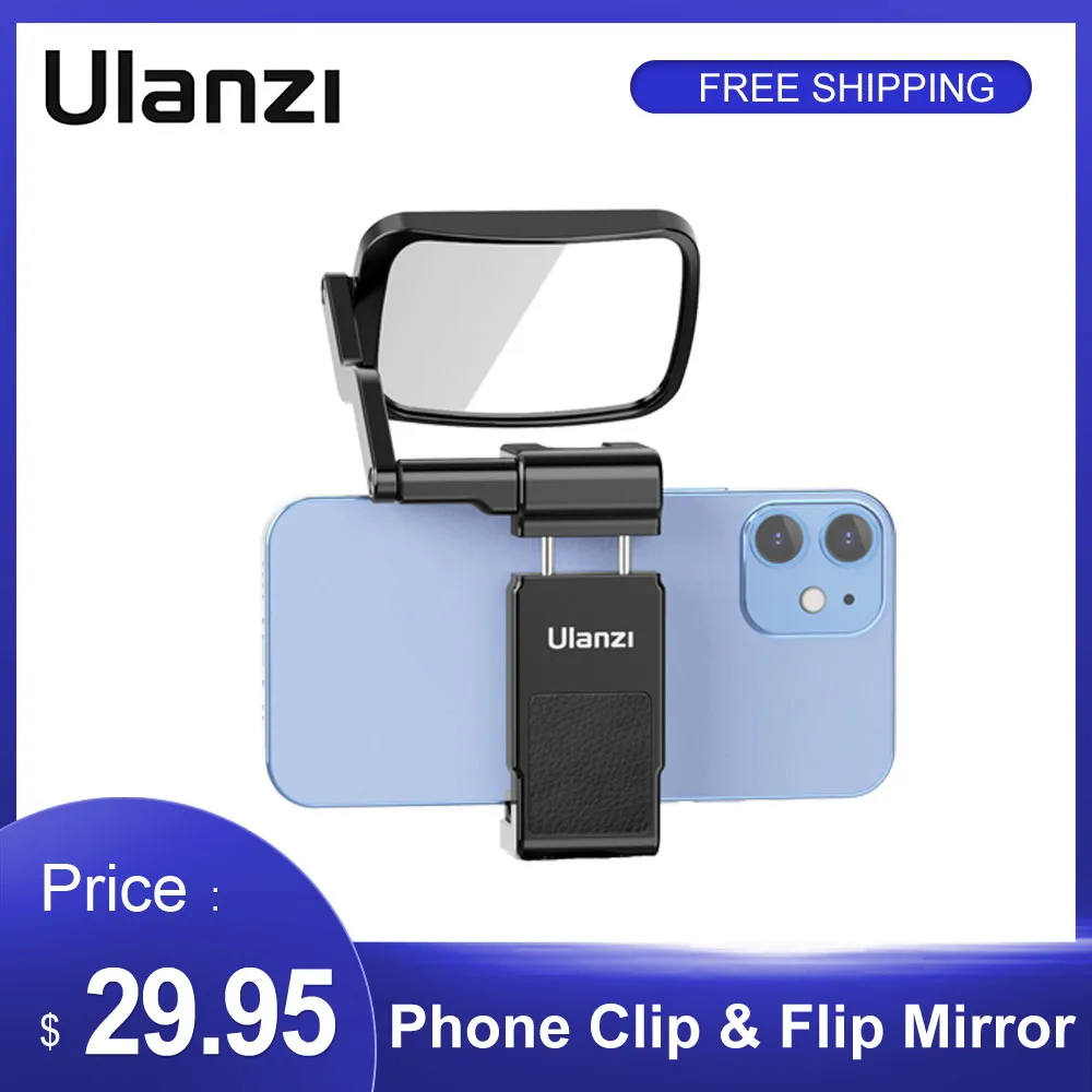 

Ulanzi ST-30 Phone Clip Flip Mirror Kit Aluminum Alloy Phone Holder Phone Tripod Mount with Selfie Mirror for Smartphone Selfie