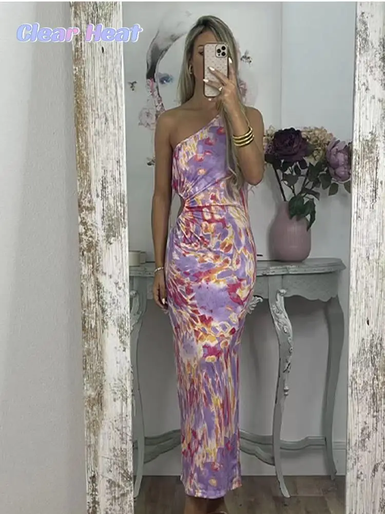 

Женское ажурное платье без рукавов, элегантное облегающее платье с диагональным воротником и принтом, уличная мода 2023