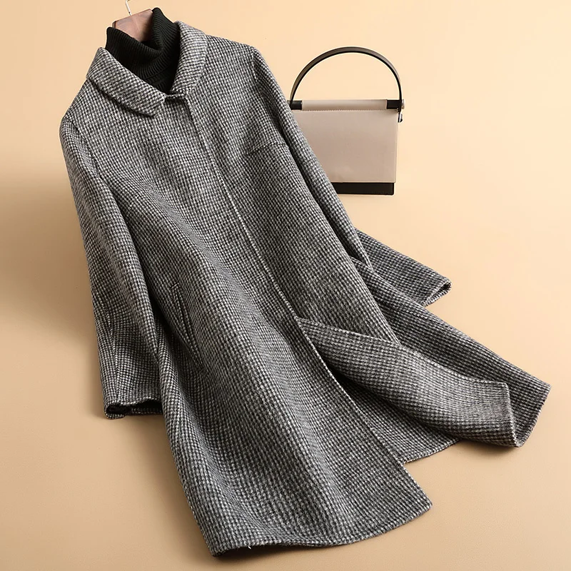 

Новинка осени 2023, модная двухсторонняя Женская куртка с рисунком «гусиные лапки», пальто средней длины в клетку для женщин, Chaqueta FCY