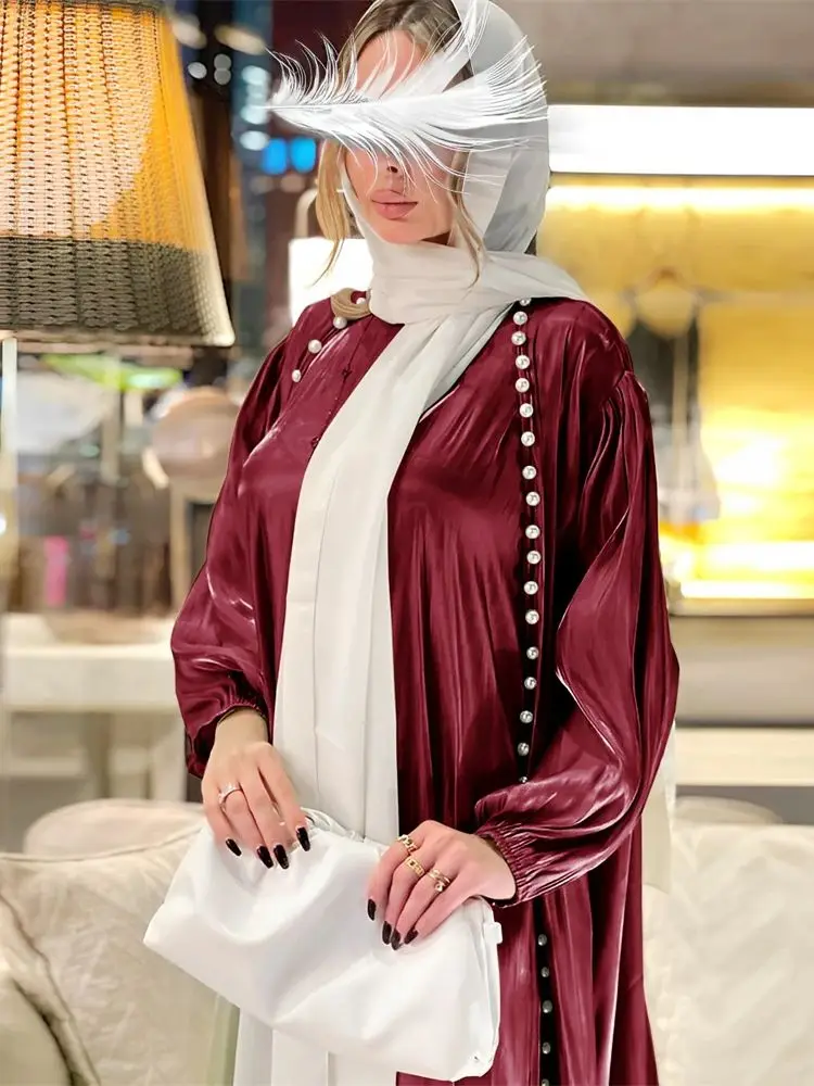 Рамадан Ид Атласное открытое кимоно Абая Дубай Роскошные 2024 Исламские