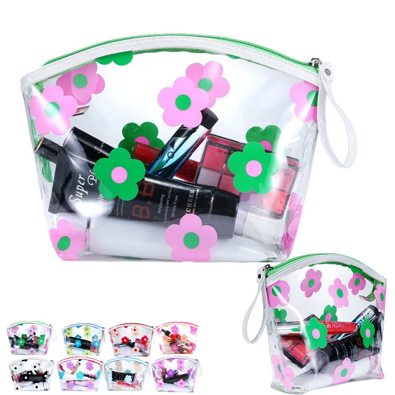 

New Women PVC Cosmetic Bag Waterproof Thickened Transparent Storage Bag Female 2022 Fashion Flower Printing Big Wash Make Up Bag