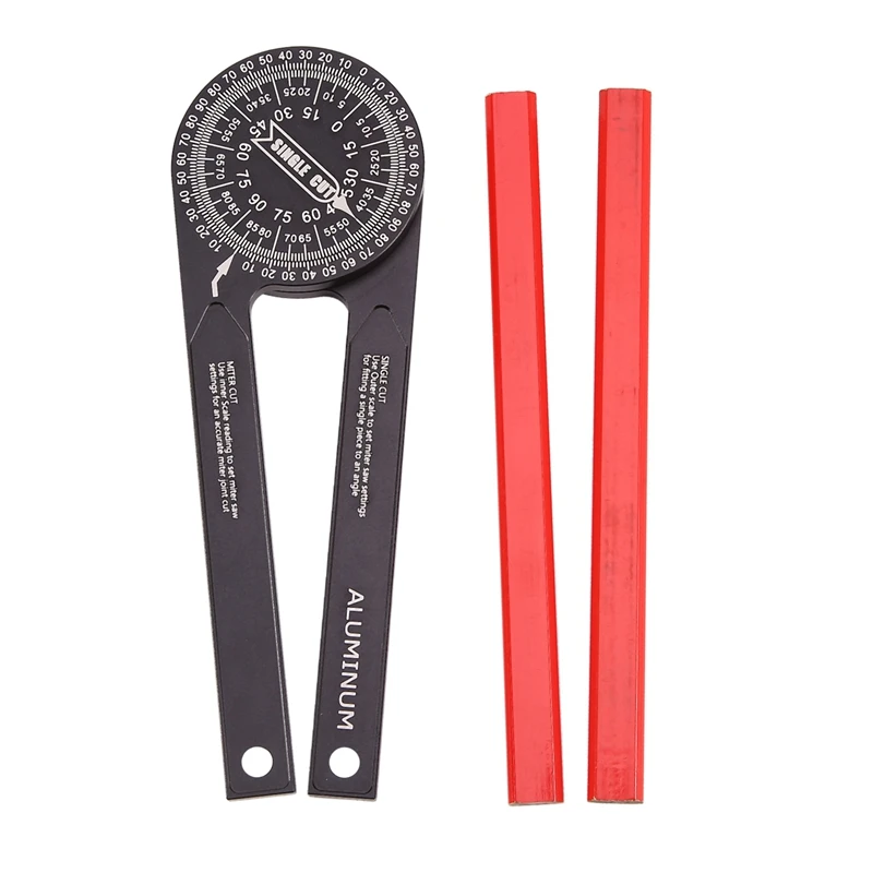 

TOP Aluminum Angle Finder, Miter Saw Protractor With 2 Pencils, Engraved Scales For Woodworking, Carpentry, Metalworking