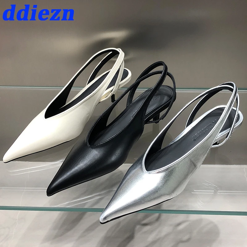 

Туфли-лодочки женские на среднем каблуке, элегантные, заостренный носок, Повседневная Уличная модная обувь с ремешком на пятке, 2023