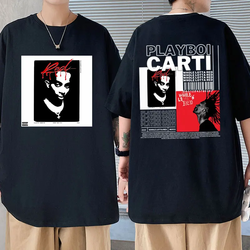 

Rapper Playboi Carti Music Album Whole Lotta Red Graphic T Shirts Men Fashion Hip Hop Oversized T-shirt Male Vintage Streetwear