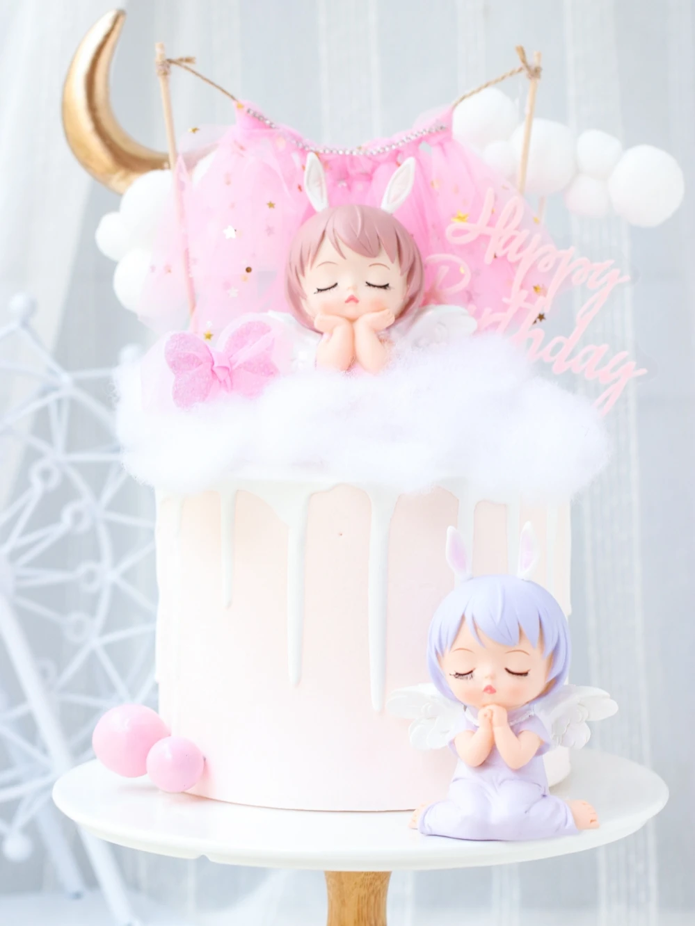 

Baked Cake Decoration Celebrity Annie Angel Girl Wing Pendant Pink Purple Star Gauze Moon Birthday Party Baking Decoration