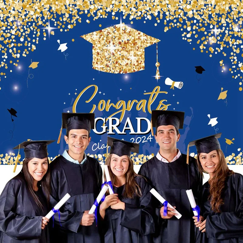 150X100cm Class Of 2024 Graduation Graduates Photography Cloth Farewell Party Theme Ceremony Golden Spot Backdrops