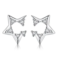 harong fashion open star stud earrings inlaid crystal silver color luxury delicate feminine jewelry gift for women girls