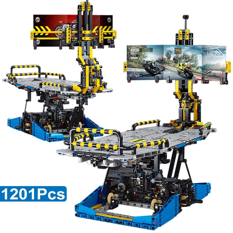 

High-Tech 1201Pcs Motorcycle Car Display Stand Model Building Blocks City Motorbike Vehicle Test Bench Bricks MOC Toys Kids Gift