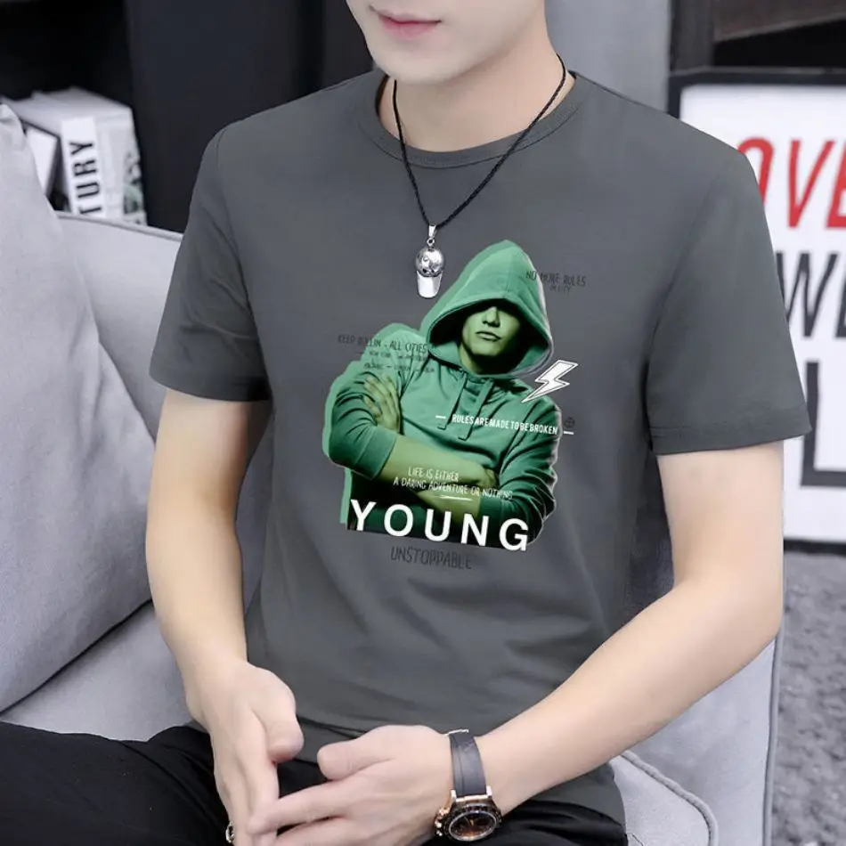 

Men's short sleeve T-shirt White clothes Men's crew neck print half sleeve quick dry base shirt loose fashion free shipping