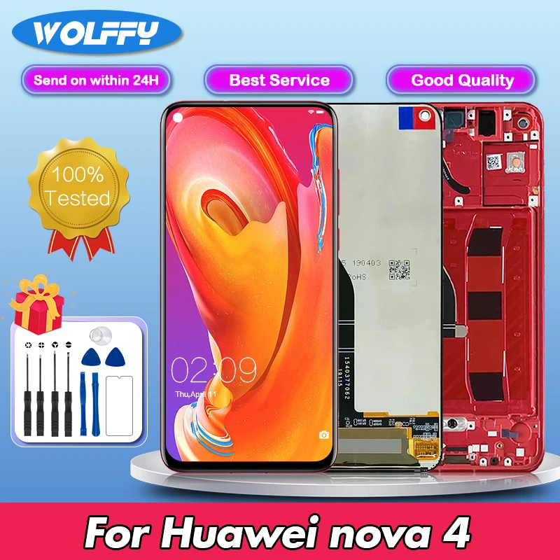 Оригинальный сенсорный экран 6,4 'для Huawei Nova 4, ЖК-дисплей, Женский Сенсорный экран с рамкой, дигитайзер в сборе, заменяемый