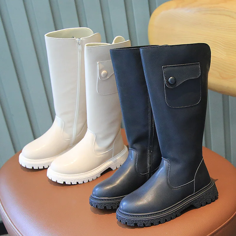 

Girls' Winter New High Barrel Long Boots Show Show Boots Children's Solid Color Waterproof Plush Warm Snow Anti Slip Boots