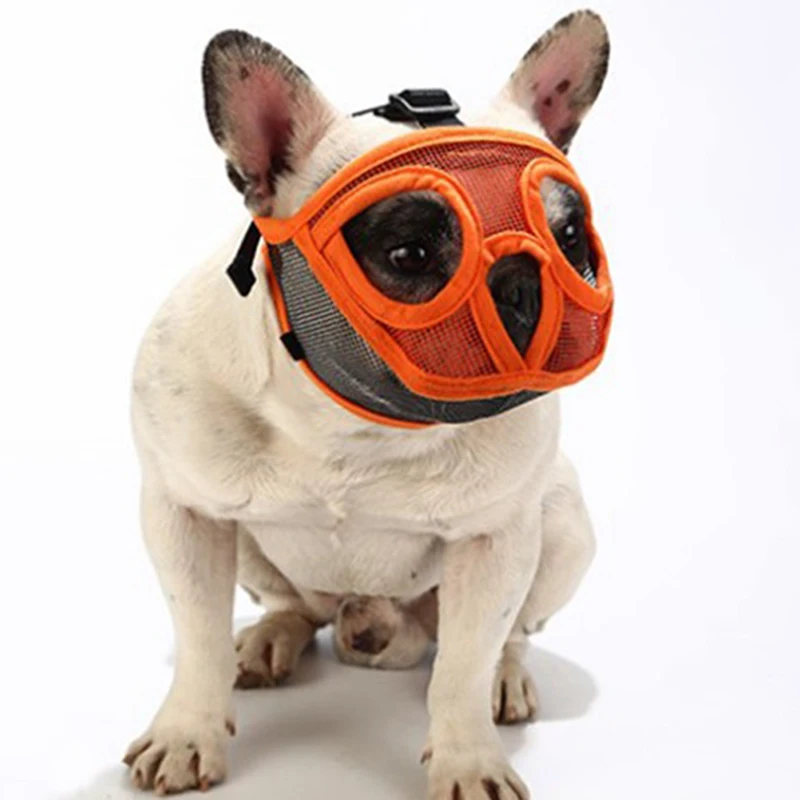 

Anti Bark Bite Chew Pug French Bulldog Muzzles Mesh Breathable Short-nose Adjustable Pet Dog Muzzle Mask new