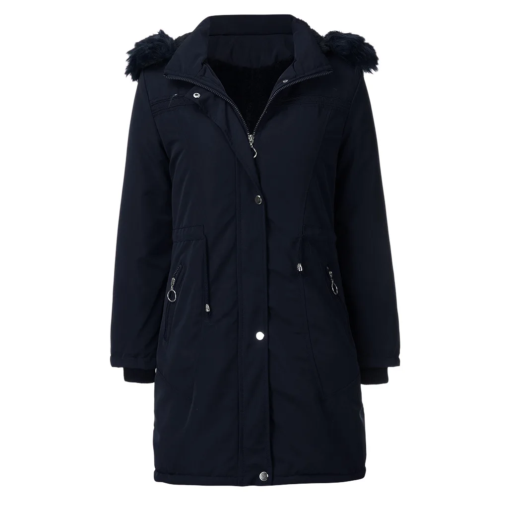Women's Cotton-Padded Coats Mid-Length Large Fur Collar Hooded Detachable Autumn and Winter Warm Fleece Coats