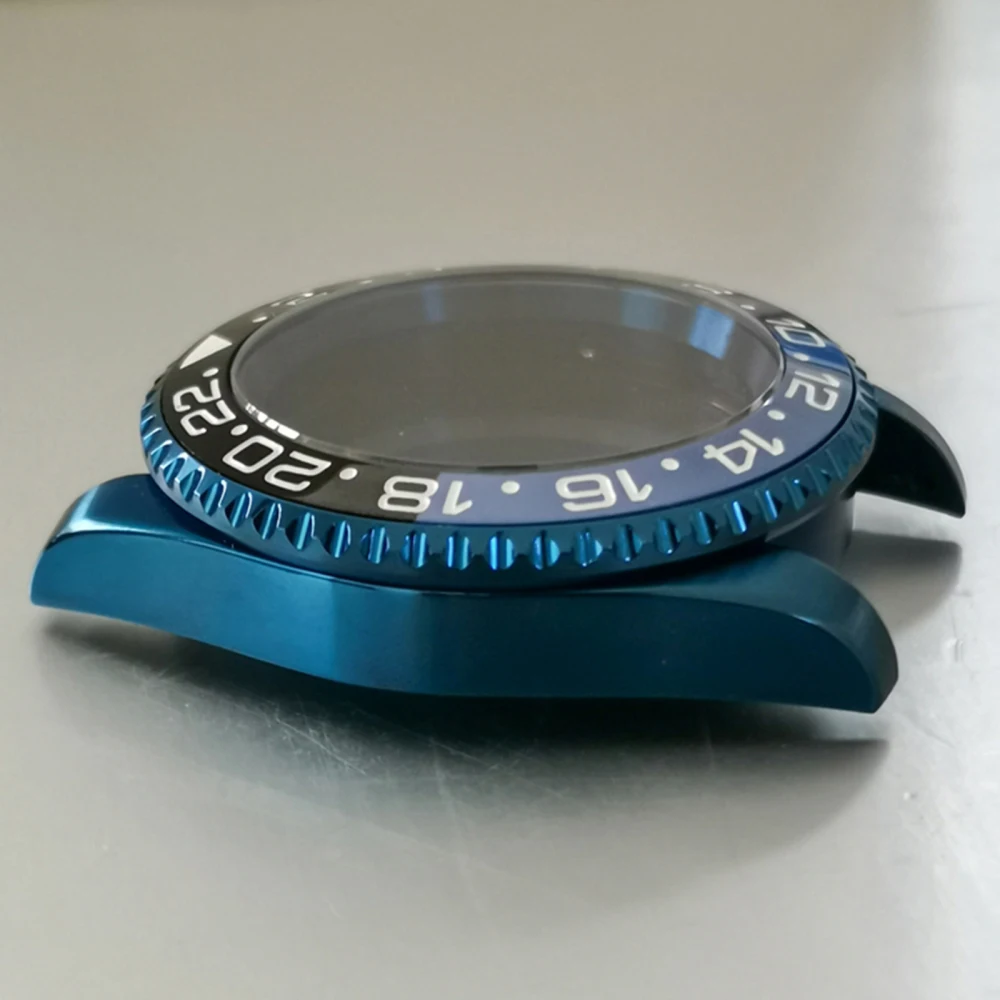Electroplated Blue SUB Case 316L Stainless Steel 40mm Sapphire Glass Mirror Watch Case for NH35 NH36 Movement