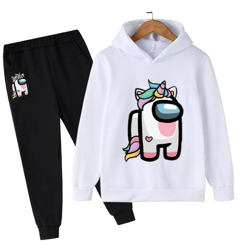 

Spring Autumn New Cartoon Cute Unicorn Sets 4-14 Years Children Cartoon Lovely Unicorn Print Unicorn Sweatshirts Trousers Suits
