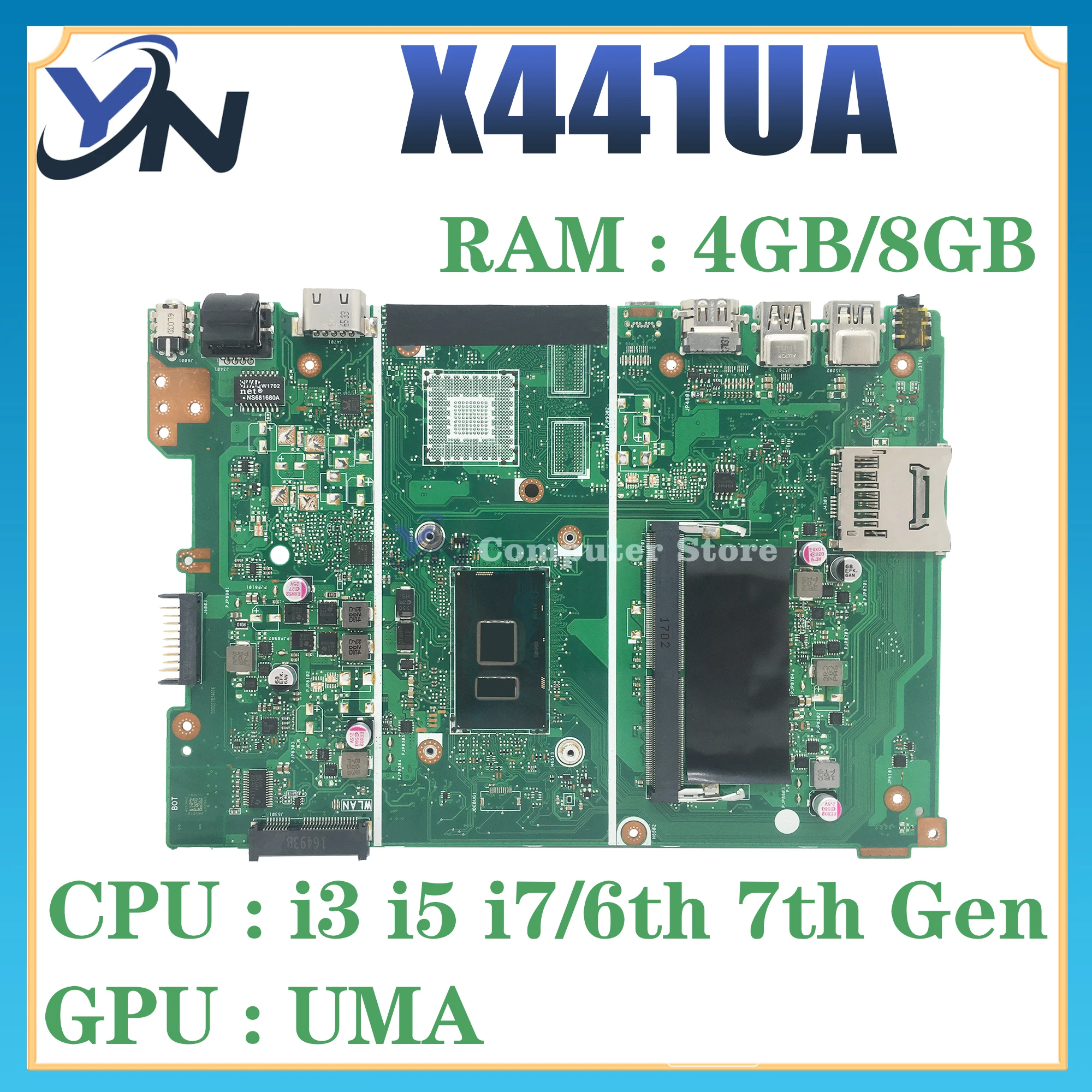 Ноутбук X441UA Материнская плата ASUS X441UV X441U F441U A441U X441UVK X441UAK, материнская плата для ноутбука 4405U I3 I5 I7, RAM-4GB/8 ГБ