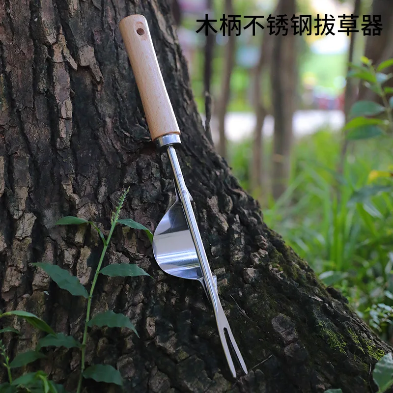

Wood Handle Stainless Steel Garden Weeder Hand Weeding Removal Cutter Puller Tools Multifunction Weeder Transplant garden tools