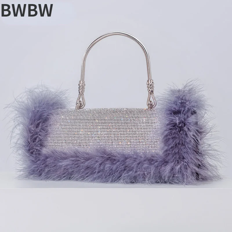 

2022 Designer Luxury Boutique Rhinestone Handbags For Women Glittering Crystal Feather Chain Box Crossobody Bags Wedding Fashion