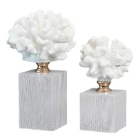 European-style White Artificial Coral Ornaments Resin Marble Living Room Office Bookcase Crafts Solid Wood Base Home Decoration