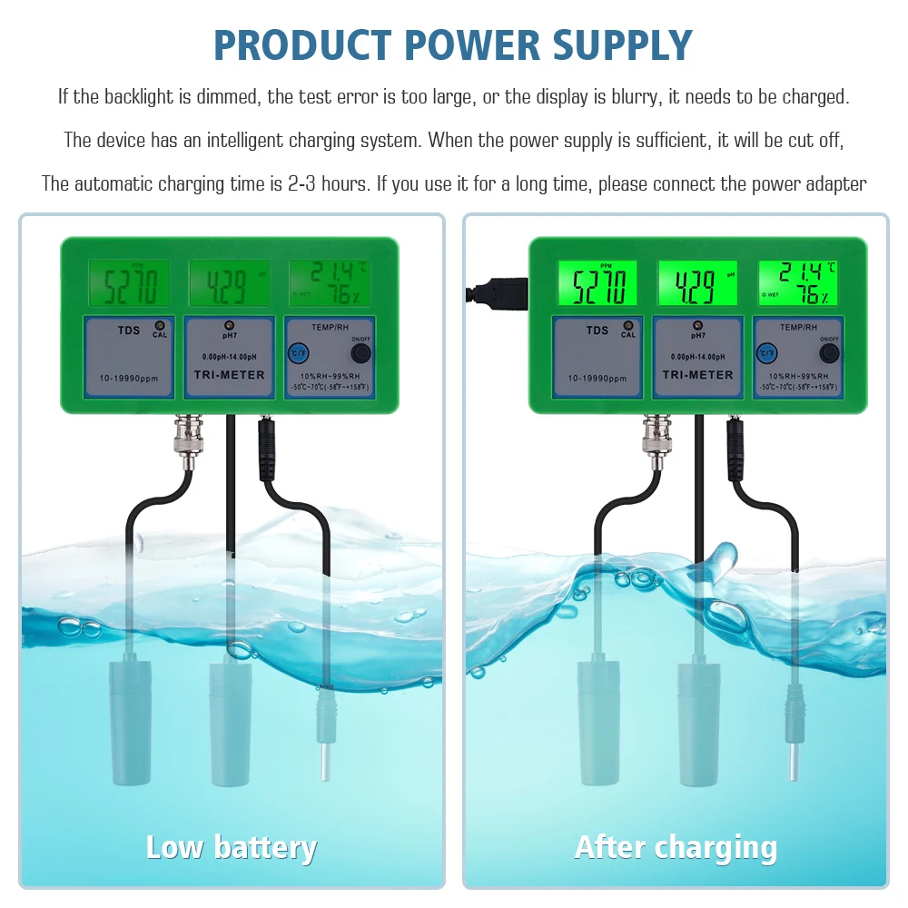 Измеритель PH 4 в 1 тестер качества воды TDS RH с электродом для бассейна аквариума