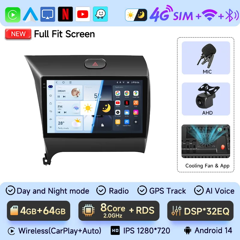 

Android Auto Carplay для KIA K3 CERATO FORTE 3 YD тюнер 2013 2014 2015 2016 2017, мультимедийный автомобильный радиоплеер, видео WIFI + 4G DSP