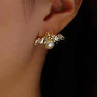 sterling silver creative beetle pearl earrings zircon bow stud earrings for diy women pearl earrings