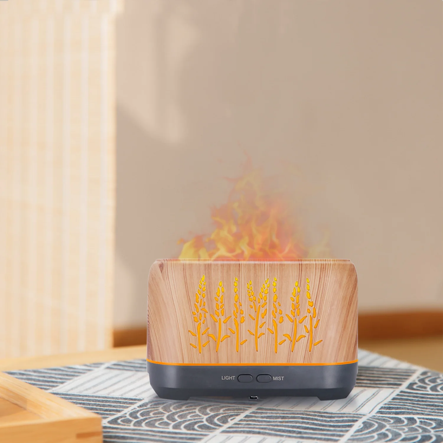 200ml Wood Grain Aroma Diffuser Hollow Heartbeat Line Flame Humidifier Household Flame Diffuser Essential Oils Humidifier 2022 enlarge