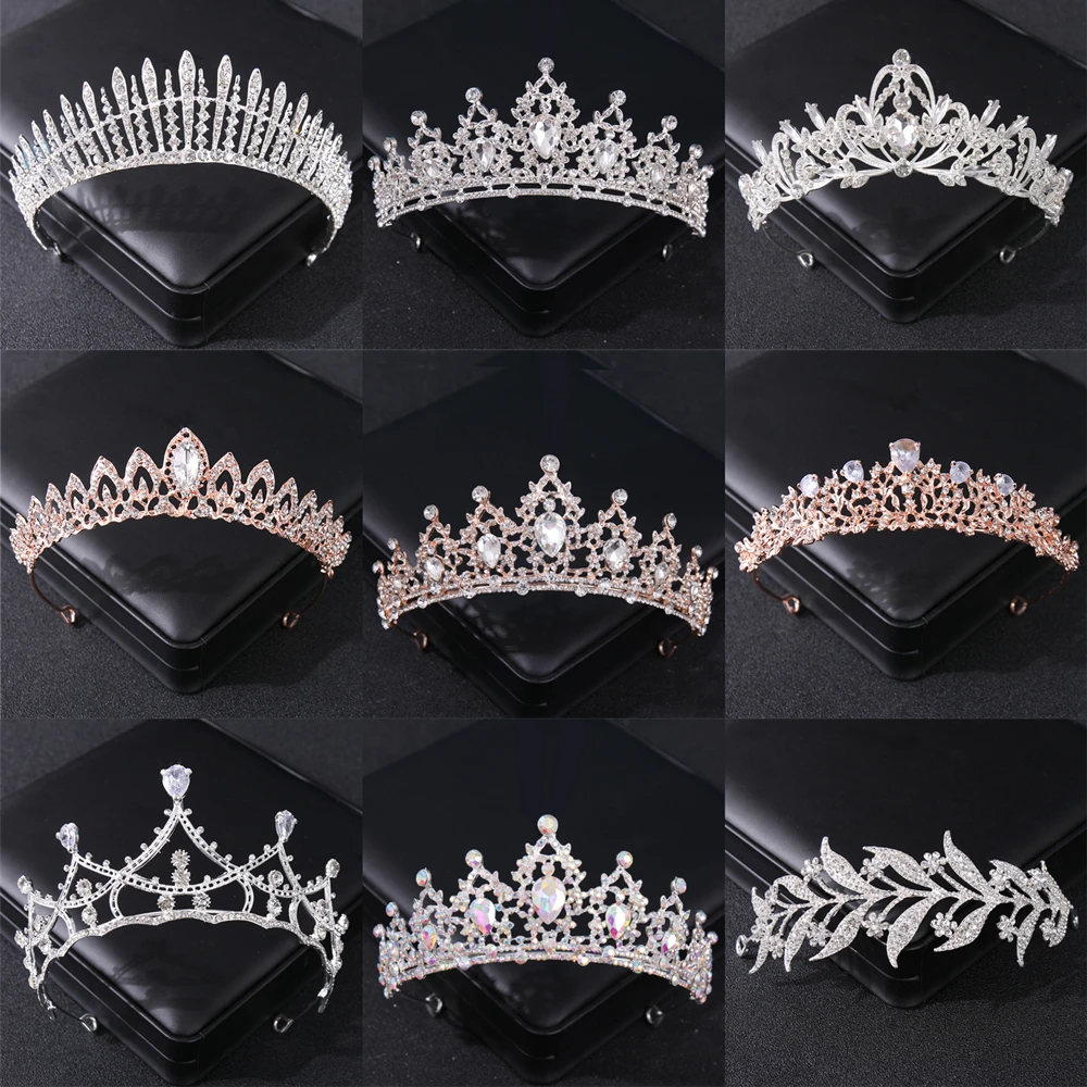 

Wedding Hair Tiara Crystal Bridal Tiara Crown Silver Color Diadem Veil Tiaras Wedding Hair Accessories Headpieces Head Jewelry
