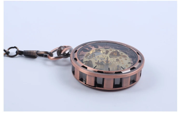 Luxury Gold Mechanical Pocket Watch for Men Women Hollow Skeleton Transparent Dial Roman Numerals Number Fob Chain Pendant Clock