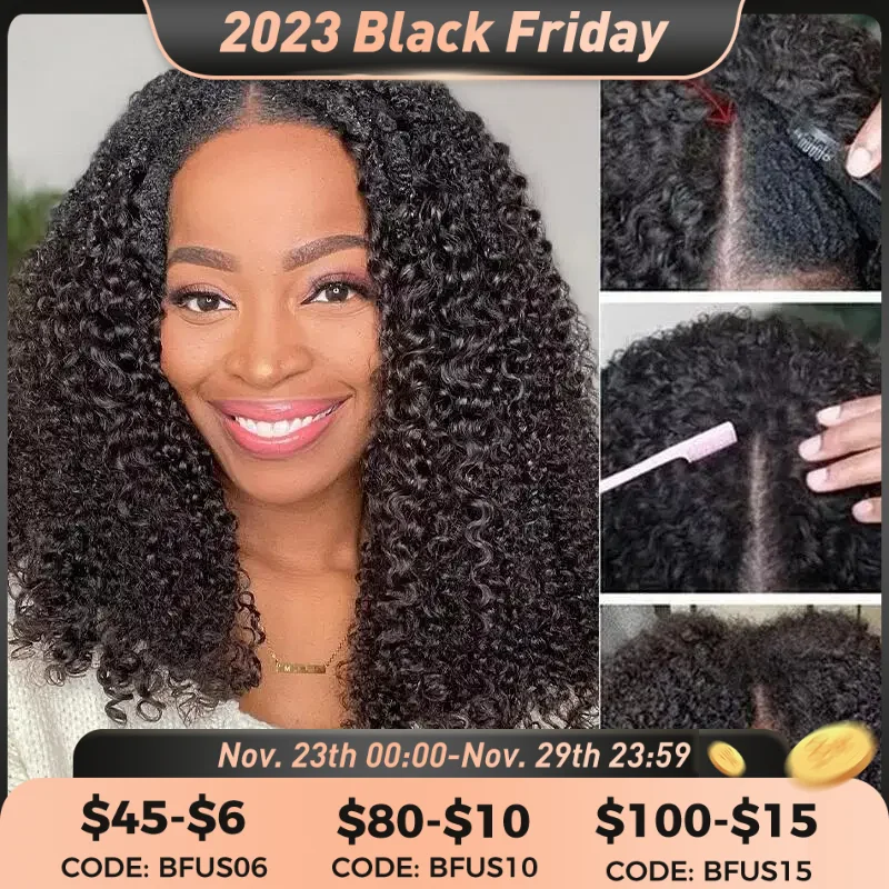 

Brazilian Kinky Curly V Part Wig Human Hair Wig for Women 180% Density Full Machine Made Wig Virgin Hair glueless wigs