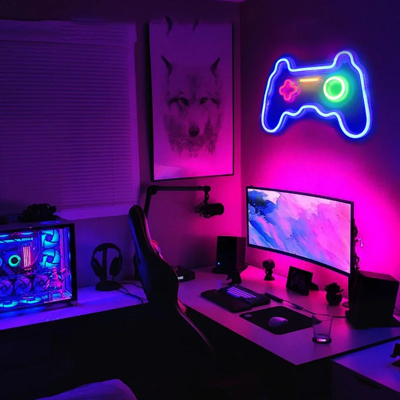 Неоновая вывеска светильник геймпад неоновый инопланетный космический корабль