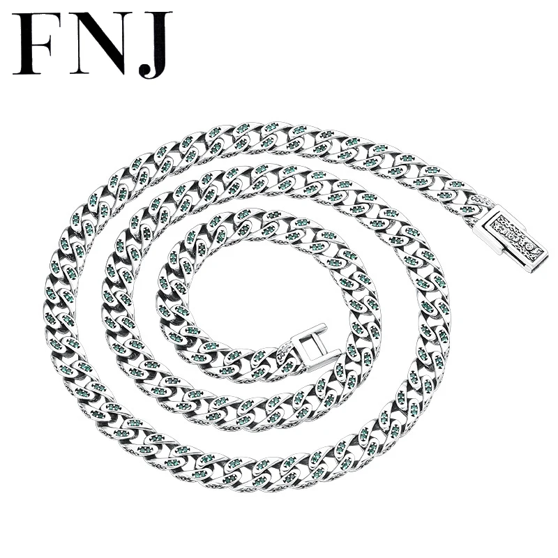 

FNJ 7mm Tank Chain Necklace 925 Silver 45cm to 65cm Original S925 Thai Women Vintage New Fashion Cubic Zircon