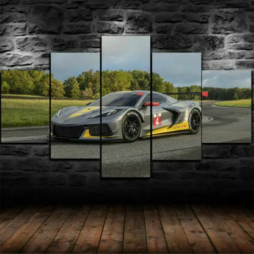 

2020 г., Chevrolet Corvette C8R, холст, картина, печать, настенное искусство, домашний декор, 5 панелей, HD печать, плакат без рамки, 5 шт., декор комнаты