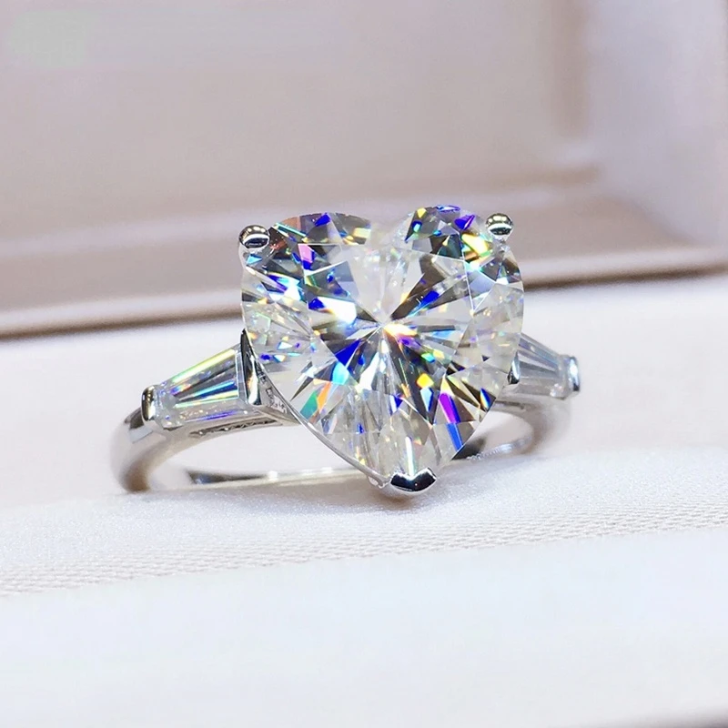 

Luomansi 10CT 14*14MM Heart-shaped Moissanite 18K AU750 Gold Ring Passed Diamond Test High Wedding Jewelry Party