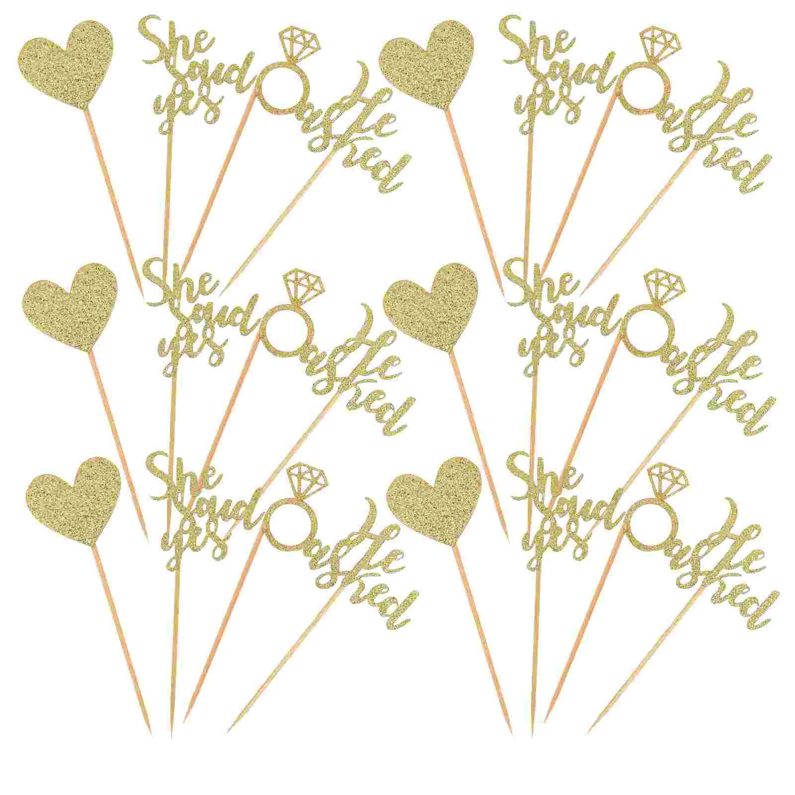 

24 Pcs Wedding Cake Topper Heart Decorations Diamond Insert Wood Bride Party Props