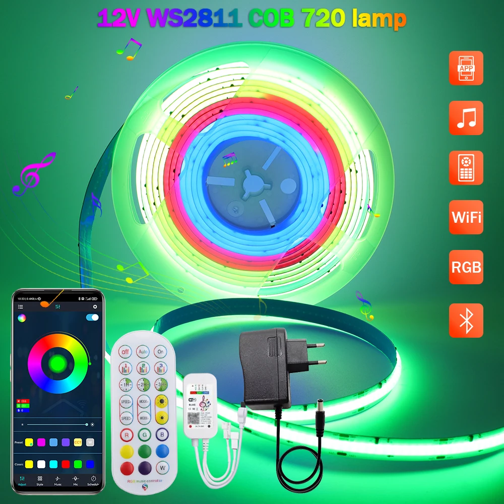 

12V 24V WIFI Bluetooth APP Control Full Dream Color COB LED Strip LED Tape Light Lamp 720LEDs WS2811 Pixel FCOB Strip