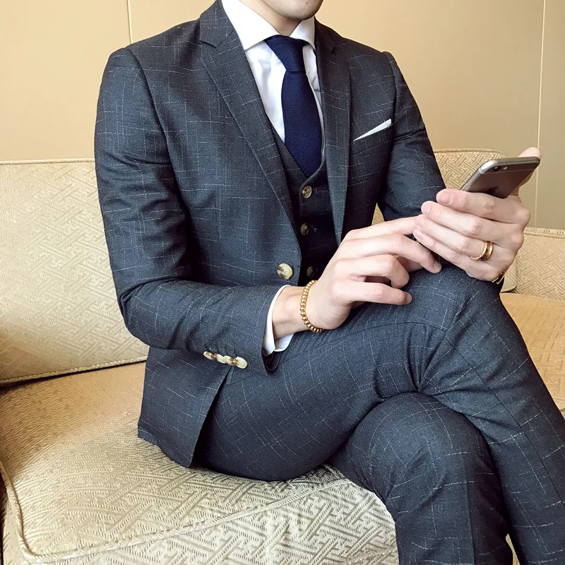 

Gaun Pakaian Formal Pernikahan Pria Kualitas Baik Setelan Kasual Pria Jaket Blazer + Celana + Rompi