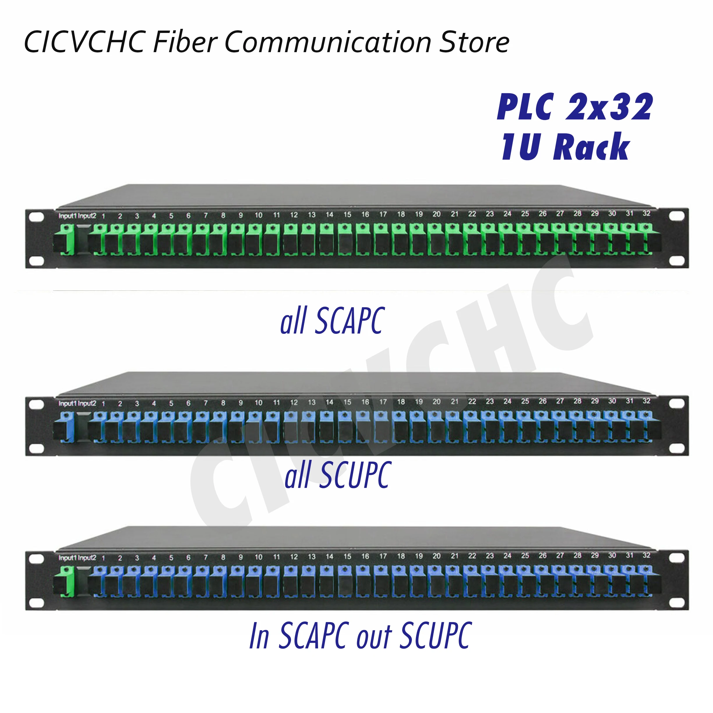 Optical Splitter 1×32 Rack Mounted ODF 1U Type Single Mode PLC Fiber Optic Splitter with SC Fiber Adapters