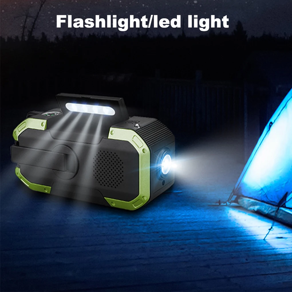 waterproof led flashlight emergency radio portable bluetooth speaker hand crank solar radio phone charger for outdoor survival free global shipping