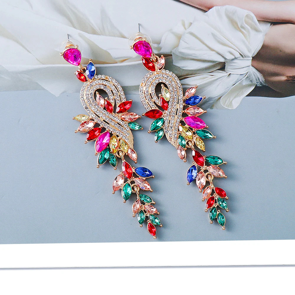 

JURAN New Style Long Classic Colorful Crystal Dangle Earrings High-Quality Vintage Pendant Wedding Jewelry Accessories for Women