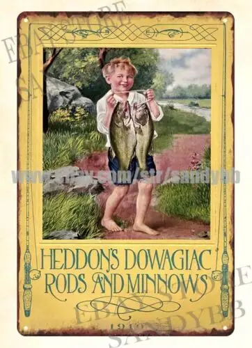 1910 Heddon's dowagкомфорт Minnows рыболовные металлические жестяные знаки с рисунком