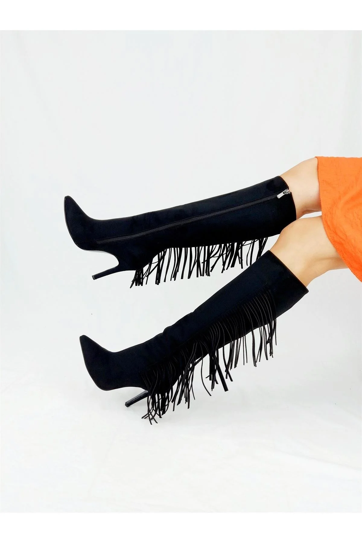 

Martin Black Suede Fringed Stiletto Boots