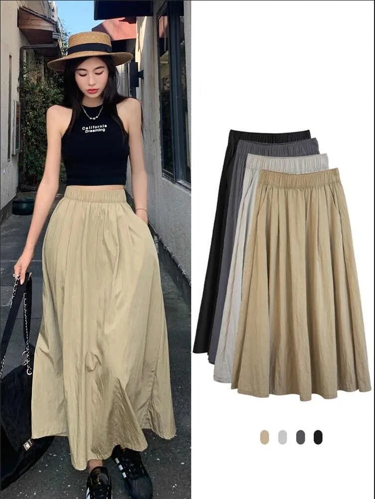

Юбка женская демисезонная с завышенной талией, Повседневная Свободная шикарная бальная юбка средней длины в японском стиле, весна-лето-осень